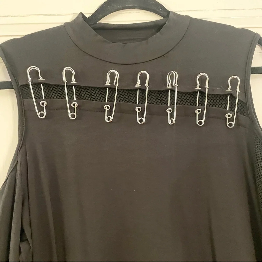 Killstar Zazzel Long Sleeve Safety Pin Black Mesh Mini Dress, Size XXL, NWT - Picture 6 of 12